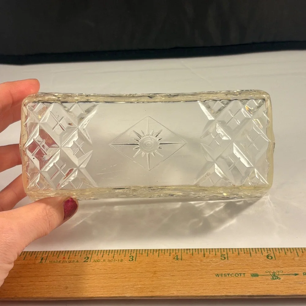 Clear Molded Plastic Faux Cut Crystal Covered Butter Dish – Starburst Diamond